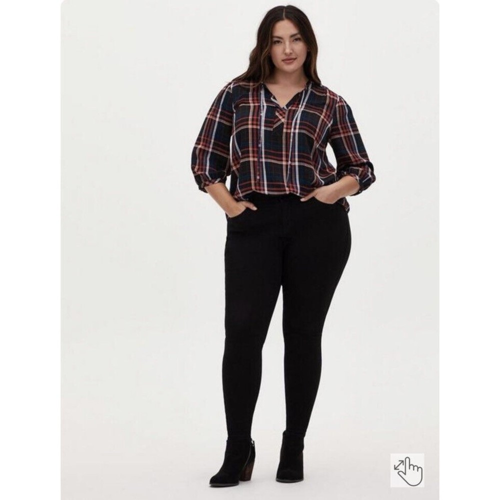 Torrid Rayon Twill Tie Neck Plaid Peasant Top Womens Plus Size 3X - Picture 14 of 14
